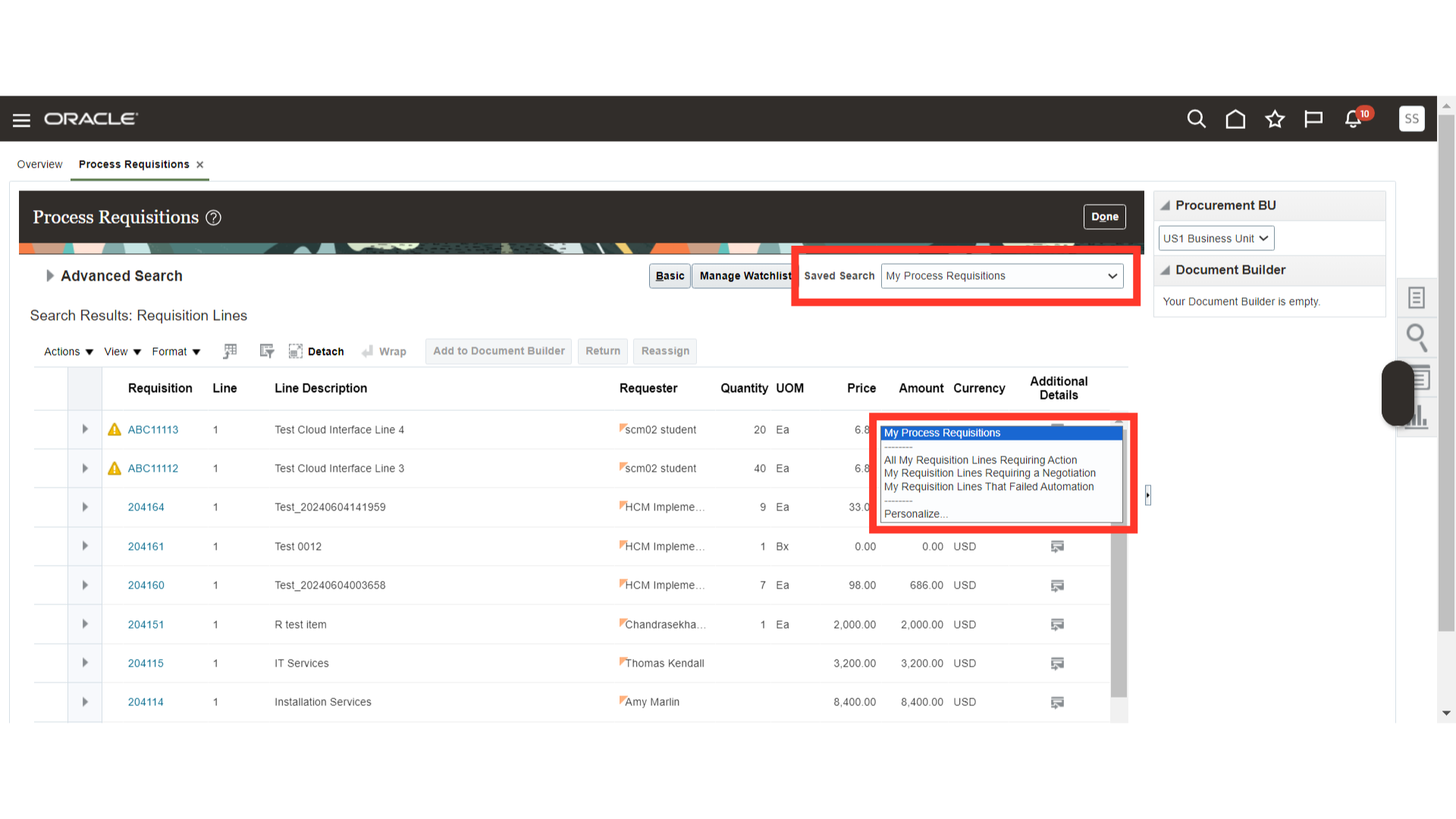 Click 'My Process Requisitions--------All My Requisition Lines Requiring ActionMy Requisition Lines Requiring a NegotiationMy Requisition Lines That Failed Automation--------Personalize...'