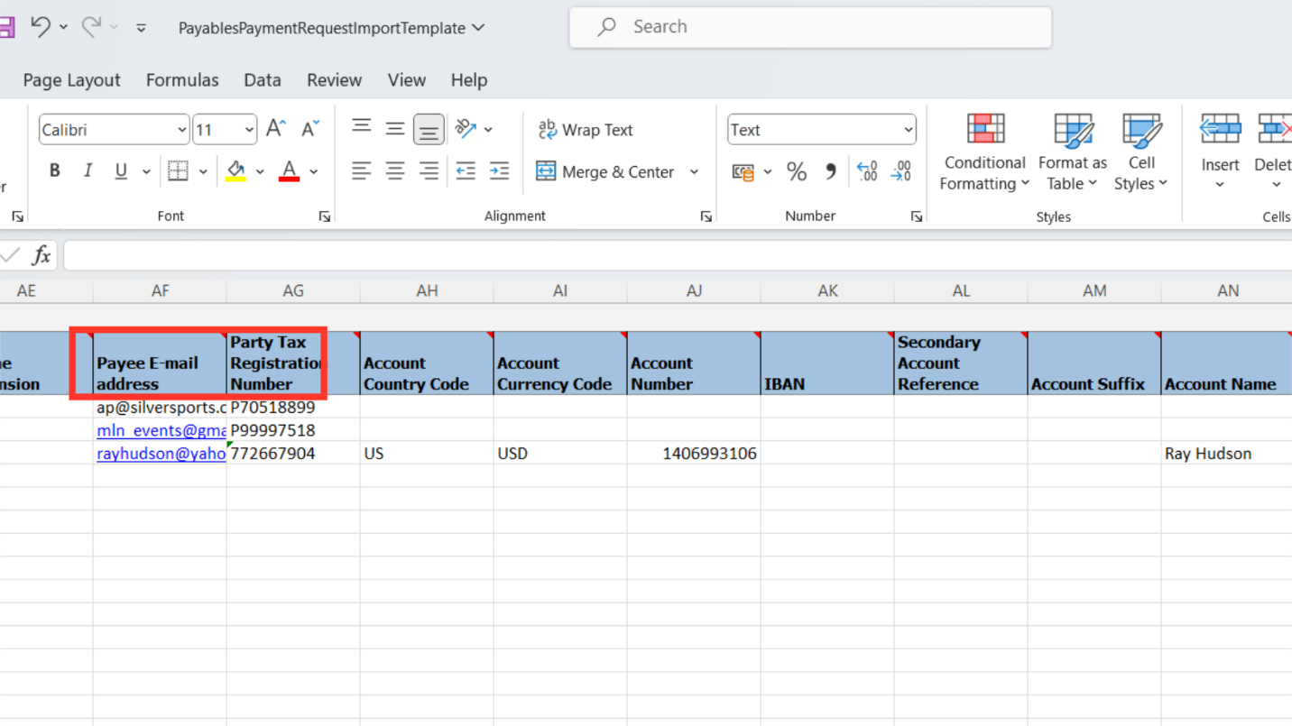 Entering data in template