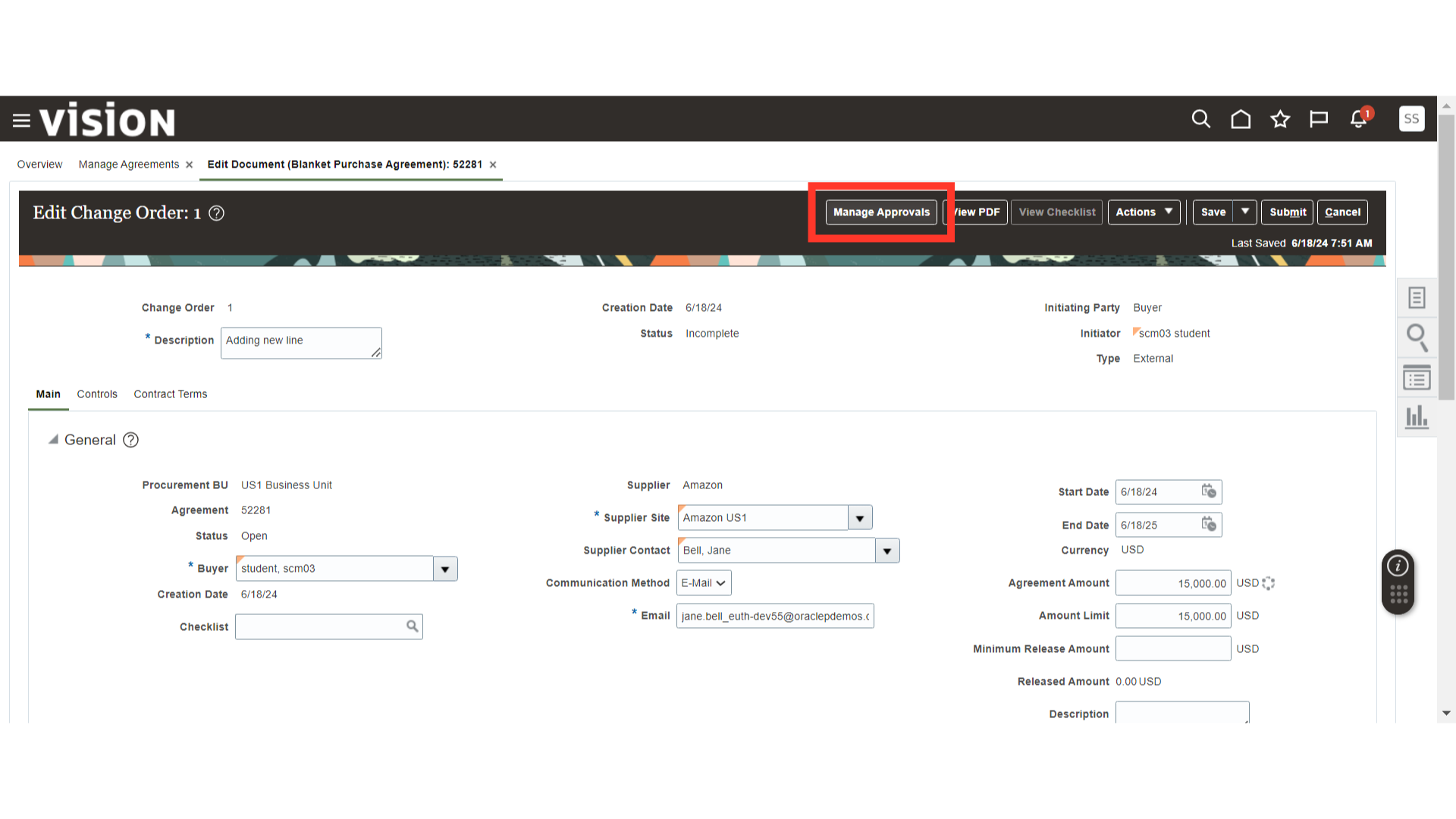 Click 'Manage Approvals'