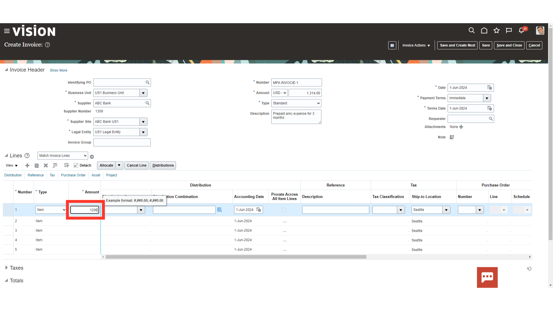 Enter Invoice Line Details