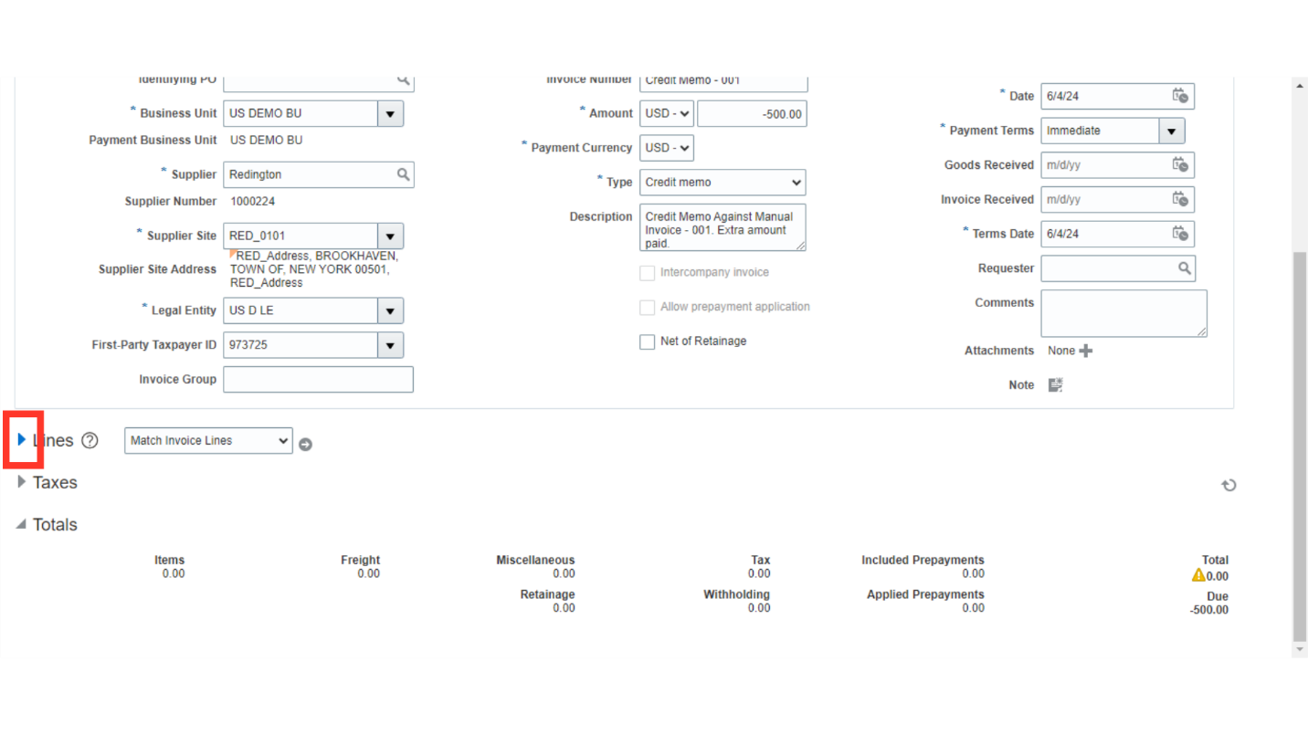 Create Credit Memo