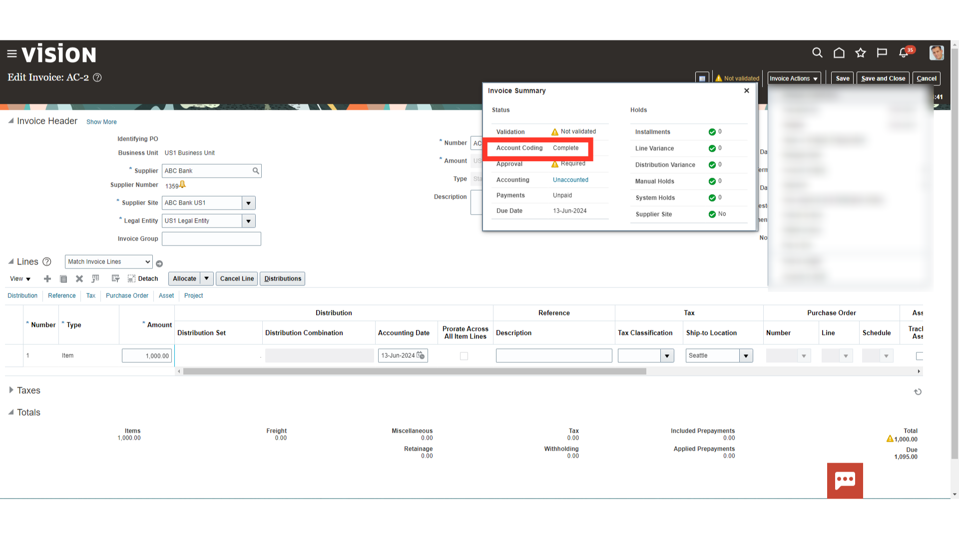 Click 'Invoice Actions'