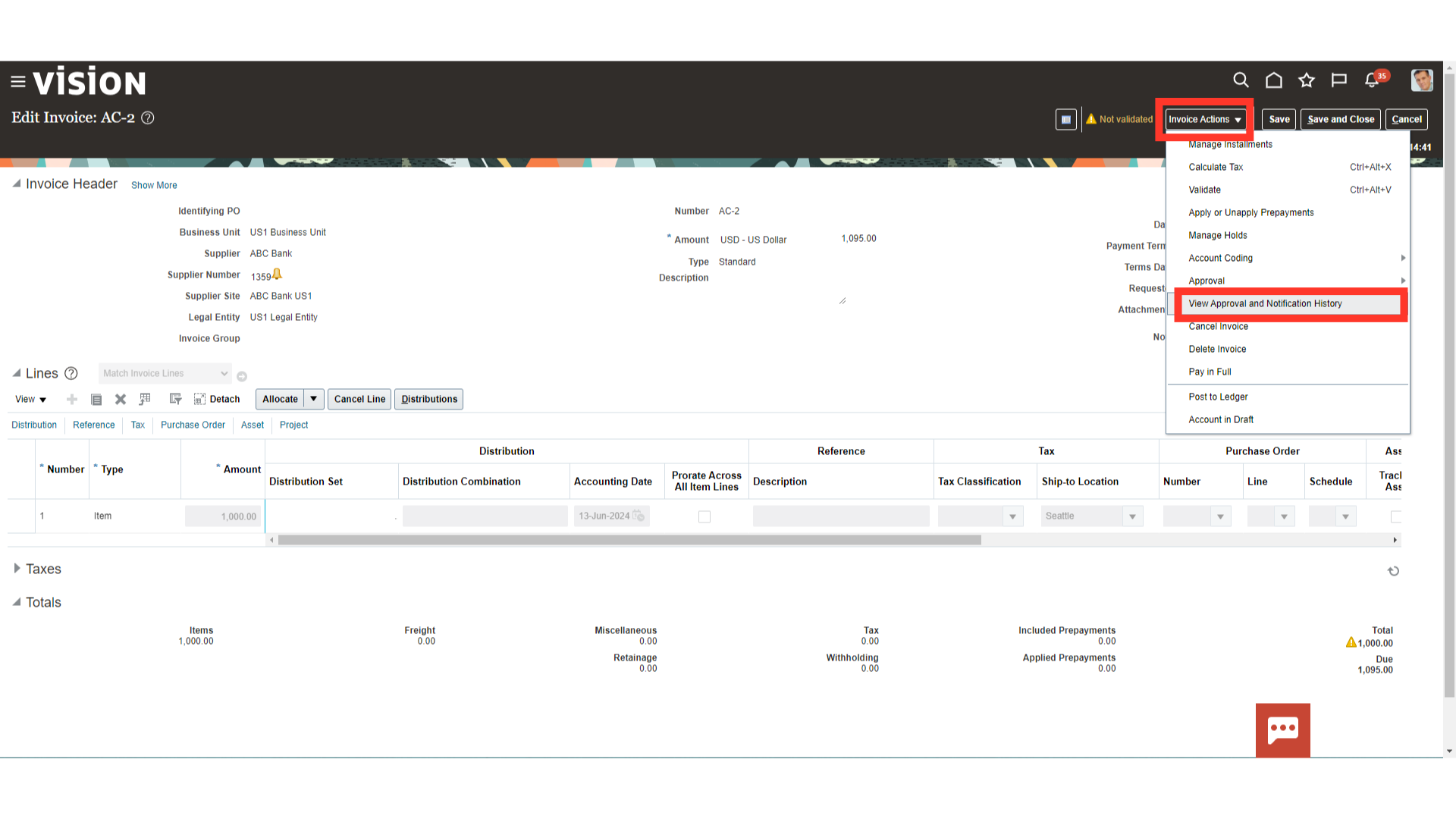 Click 'View Approval and Notification History'