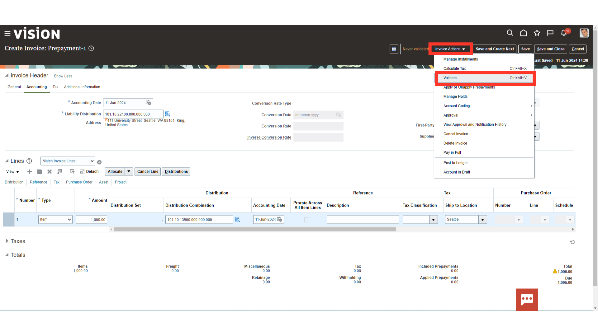 Validate Prepayment Invoice
