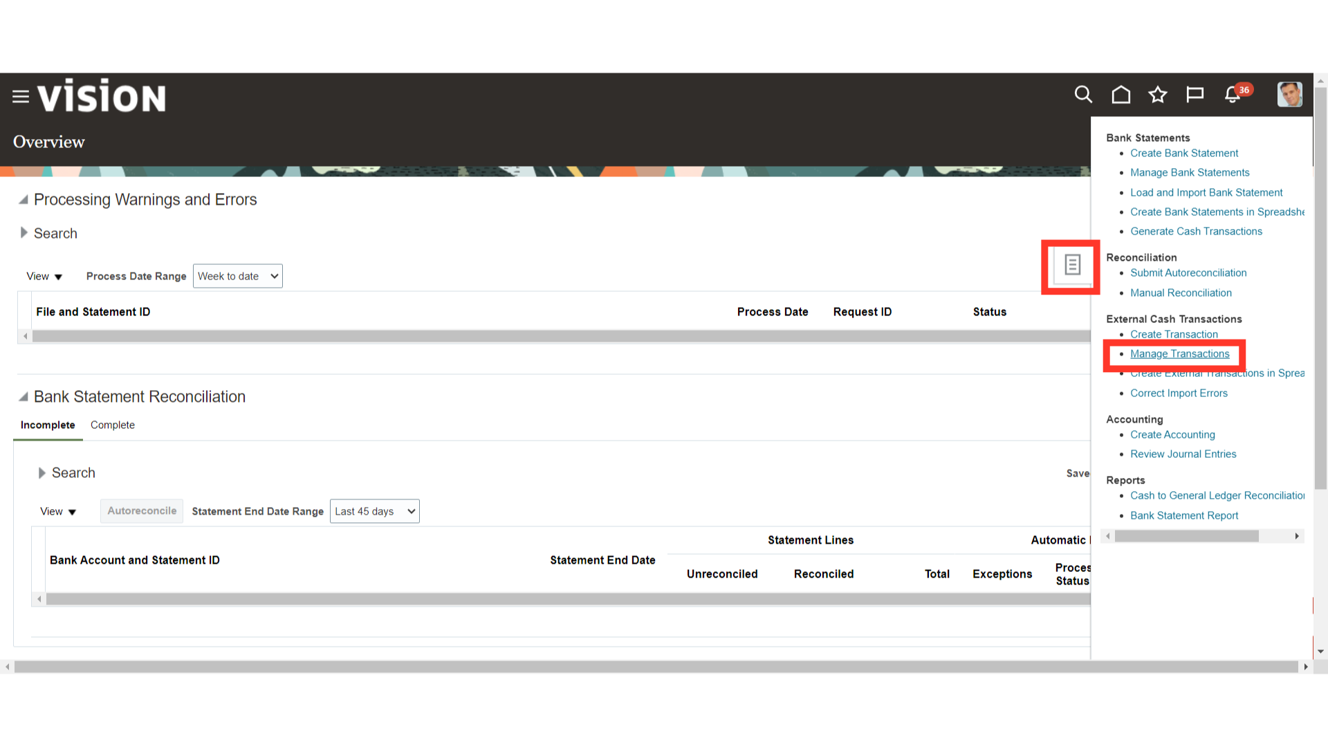 Click 'Manage Transactions'