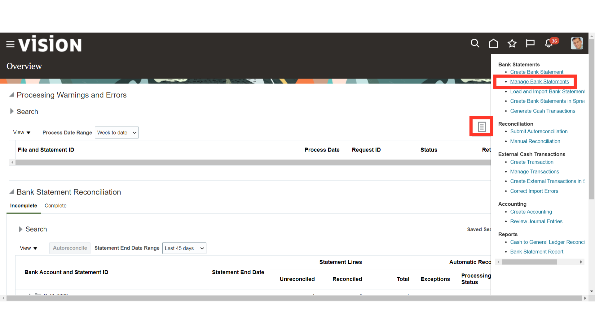 Click 'Manage Bank Statements'