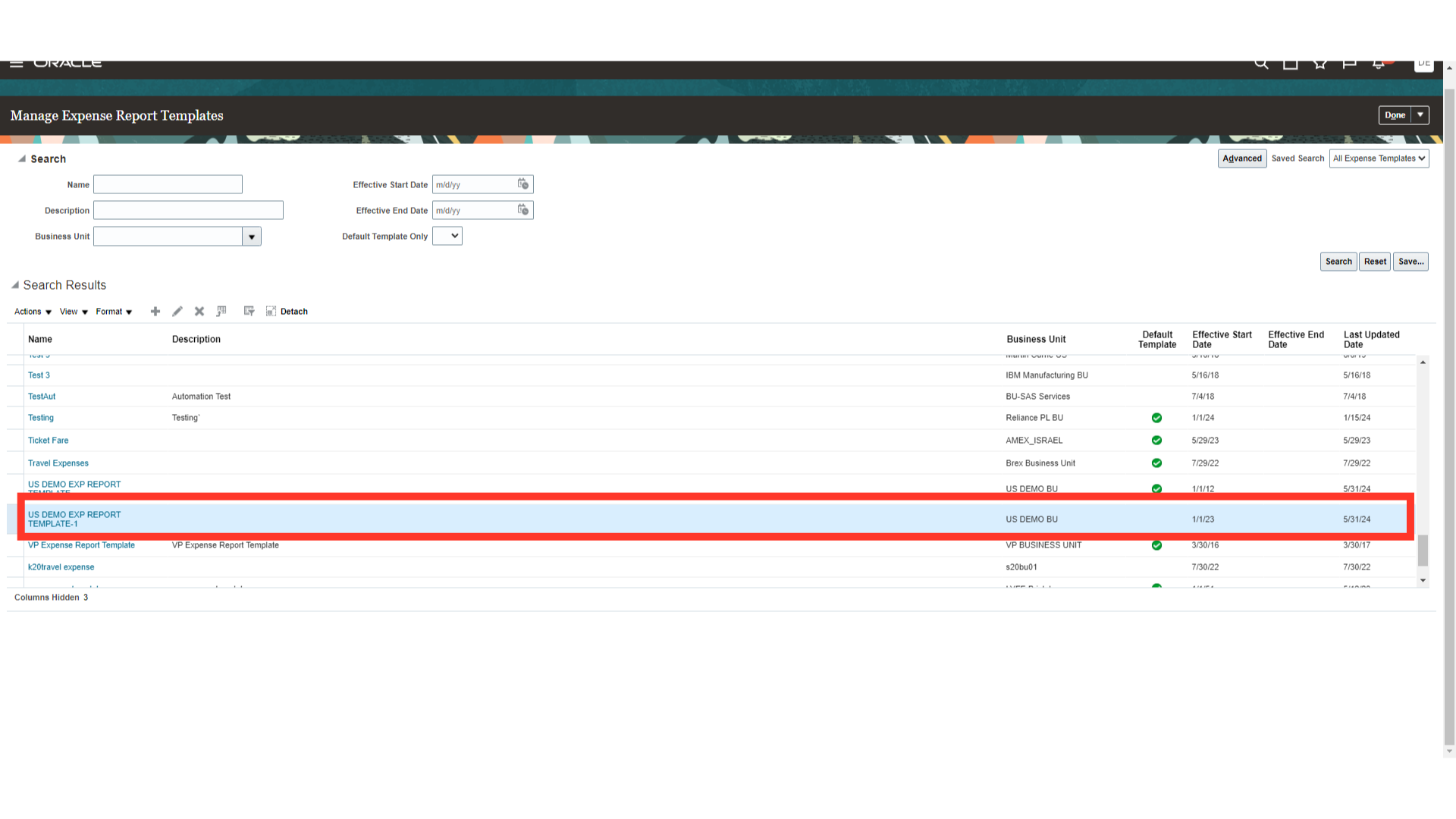 Manage Expense Report Templates