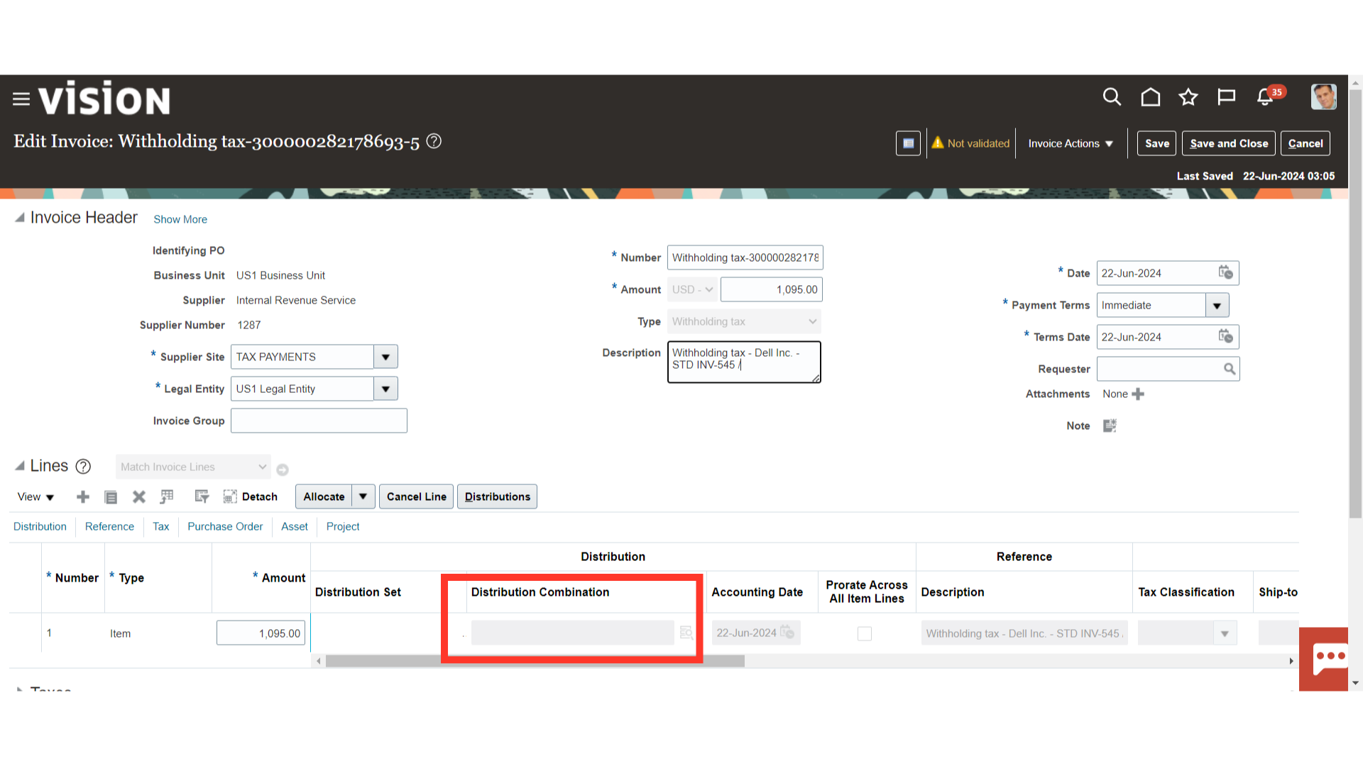 Withholding Invoice -Automatically Created