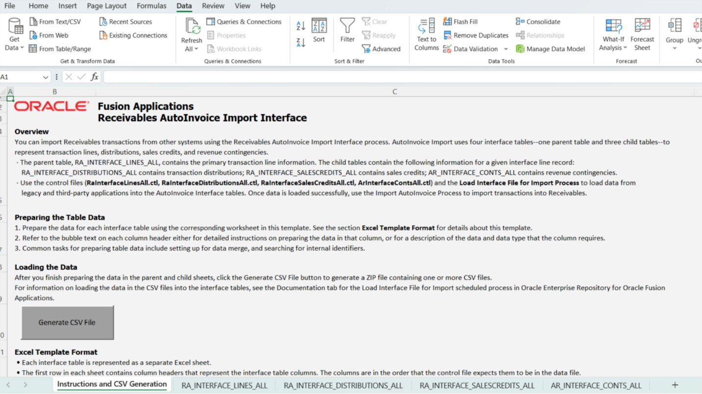 Auto Invoice FBDI Template