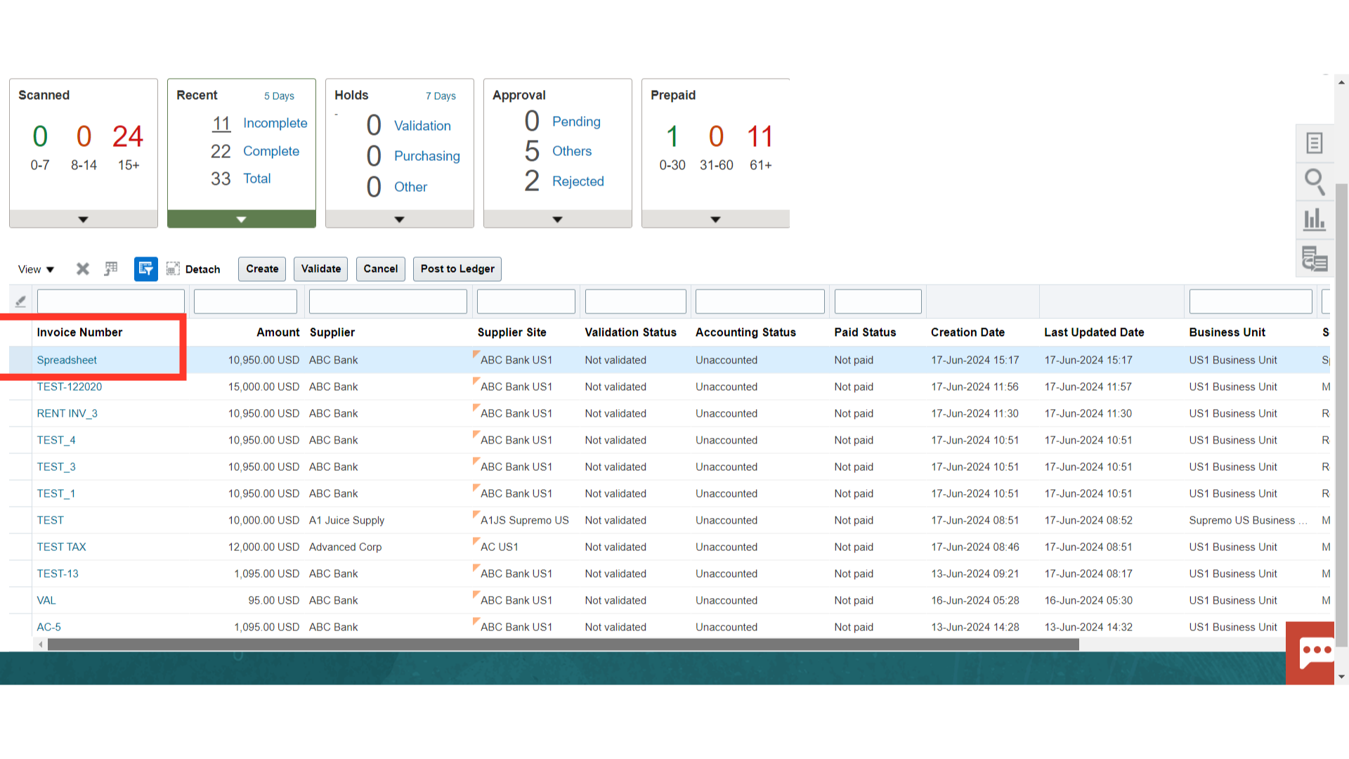 Invoice workbench