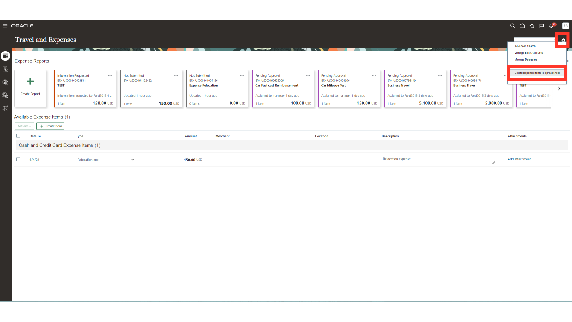 Click 'Create Expense Items in Spreadsheet'
