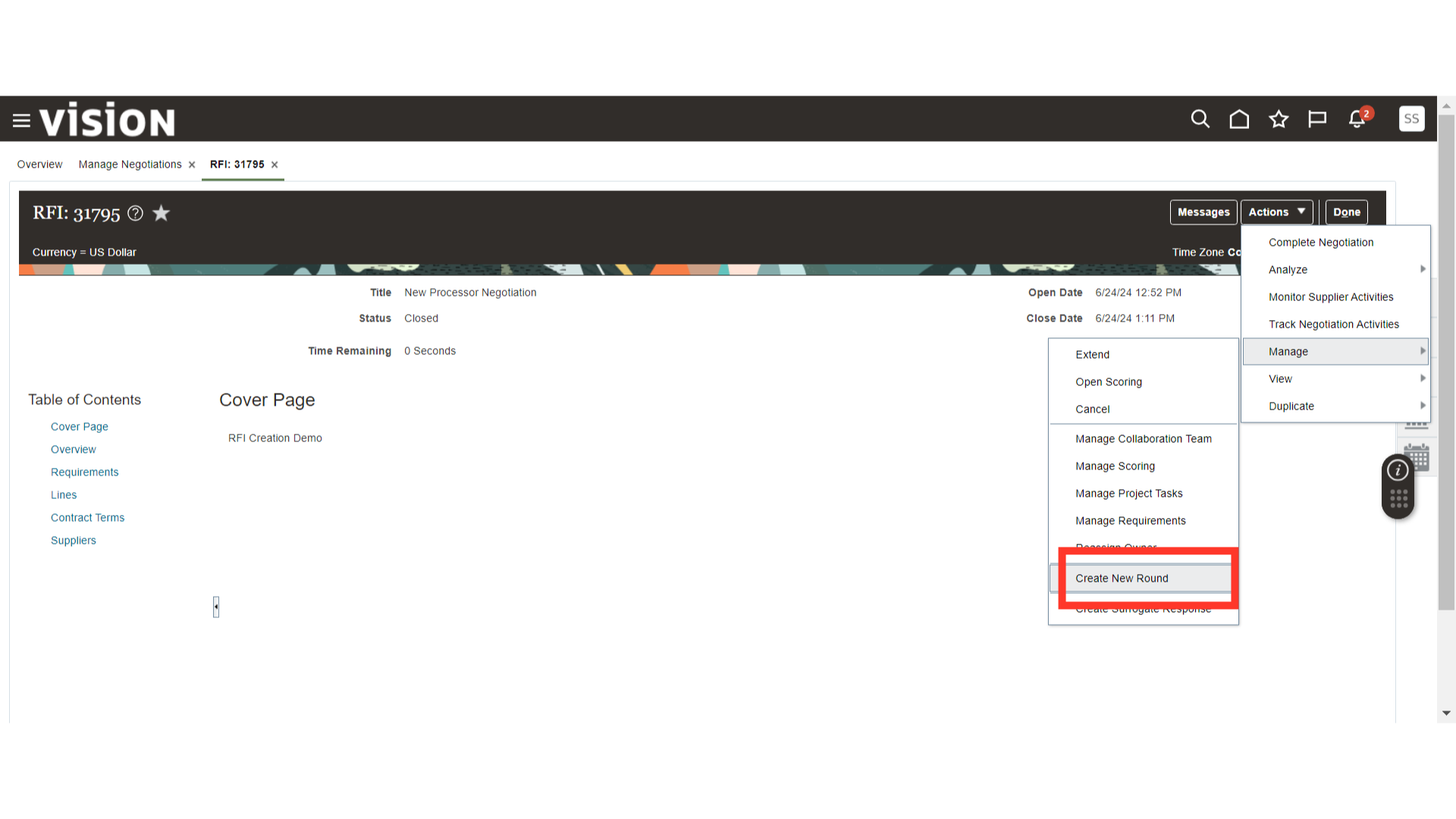 Click 'Create New Round'