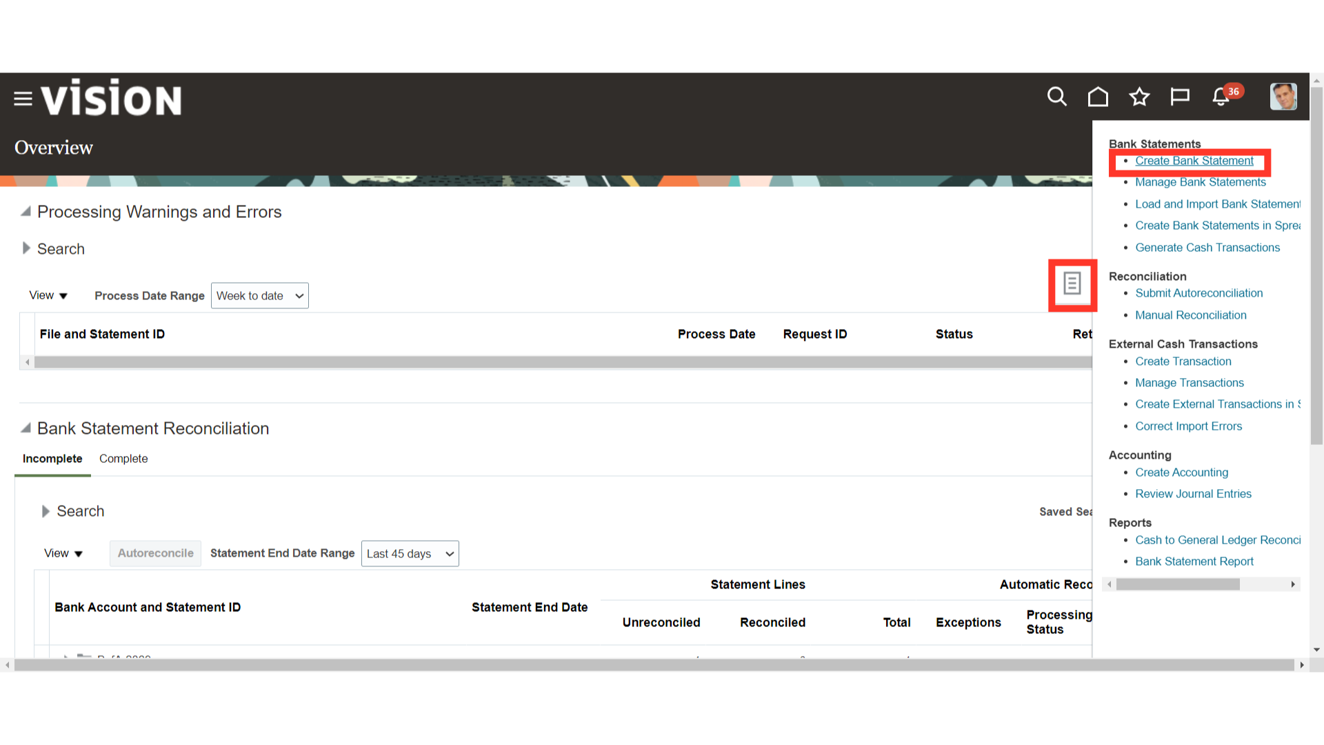 Click 'Create Bank Statement'