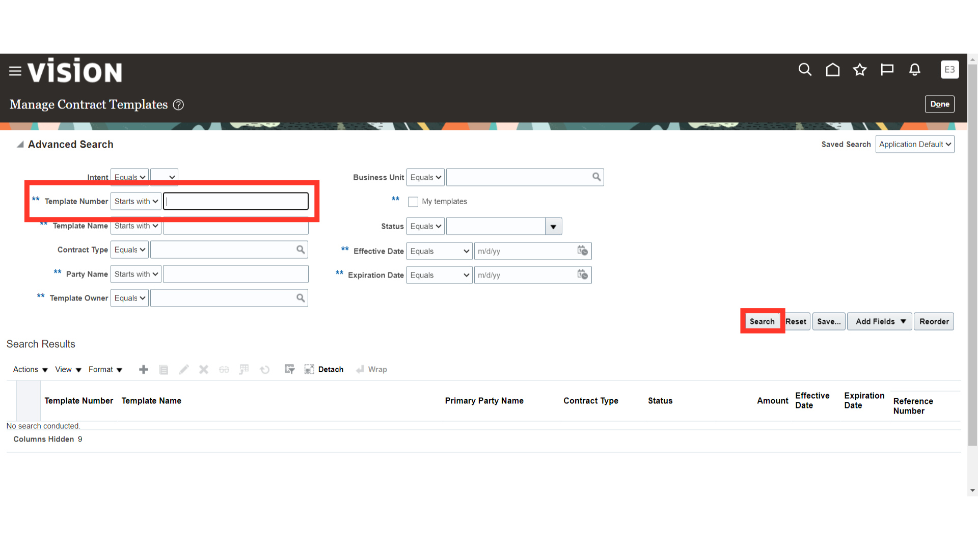 Click 'Template Number'