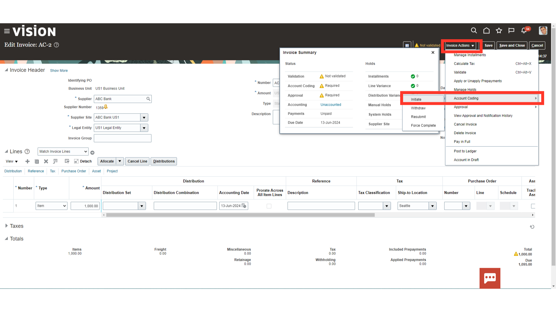Click 'Account Coding'