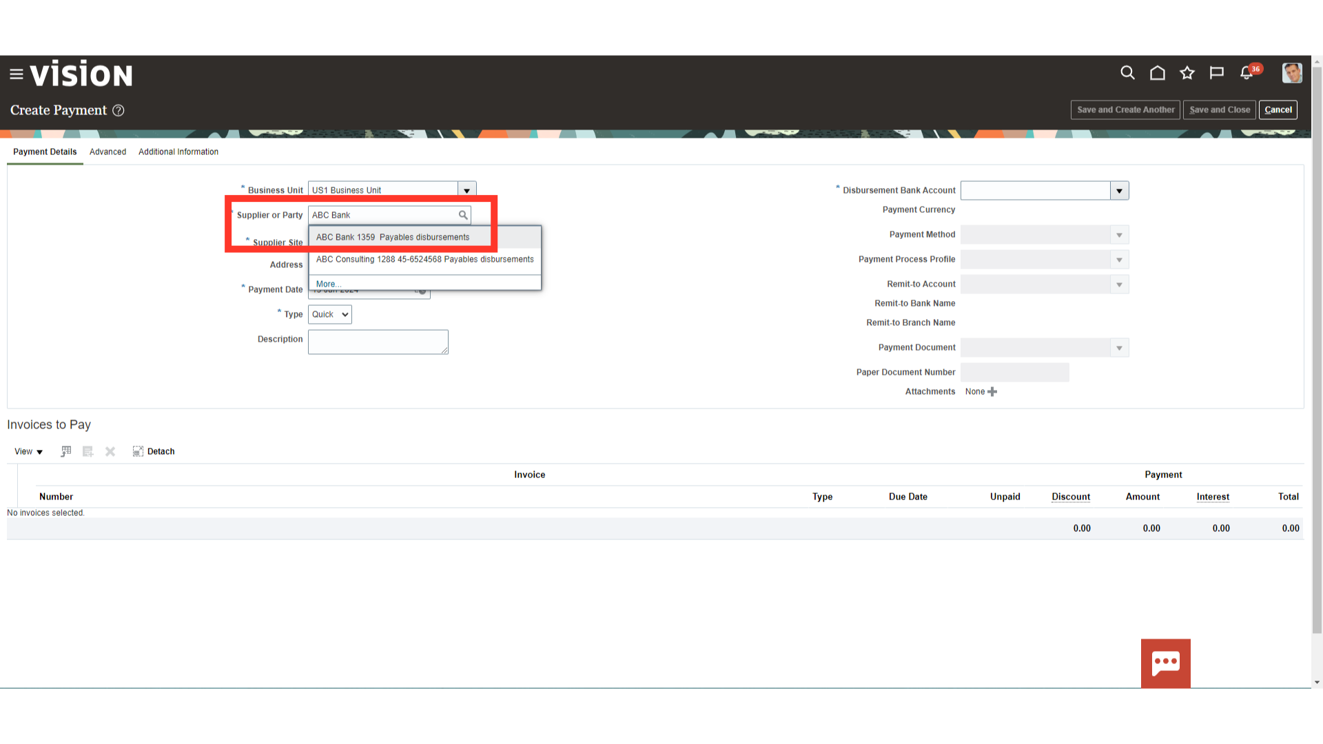 Click 'ABC Bank 1359  Payables disbursements'
