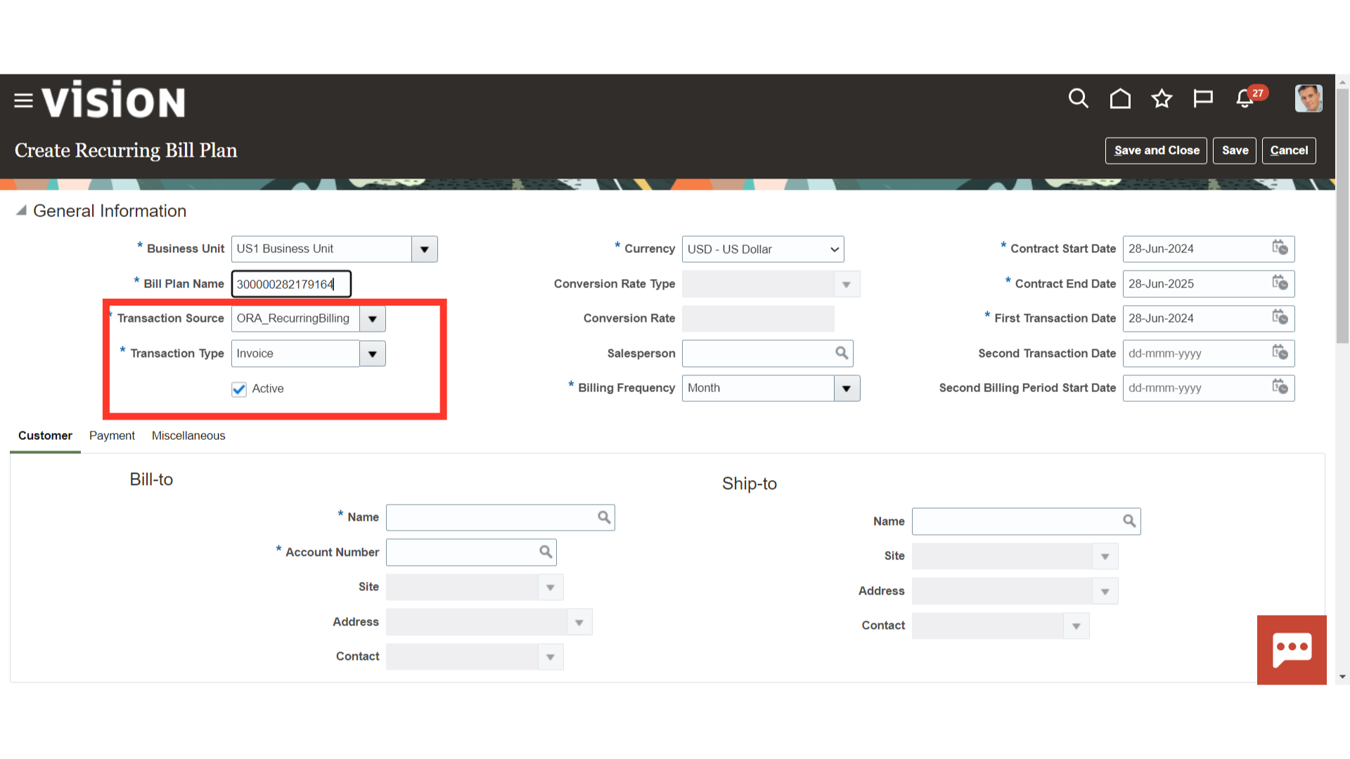 Create Recurring Bill Plan