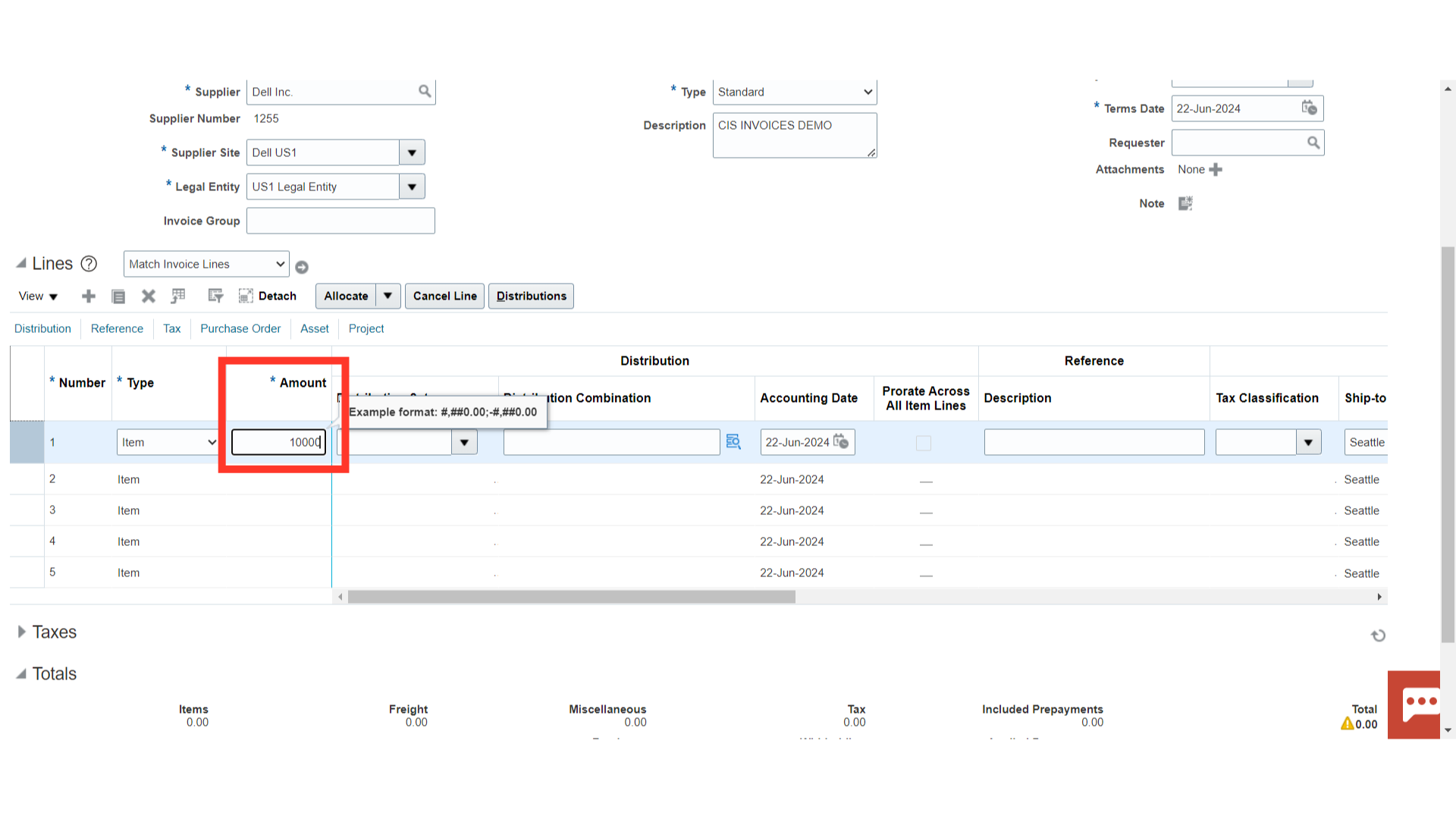 Entering Standard Invoice details