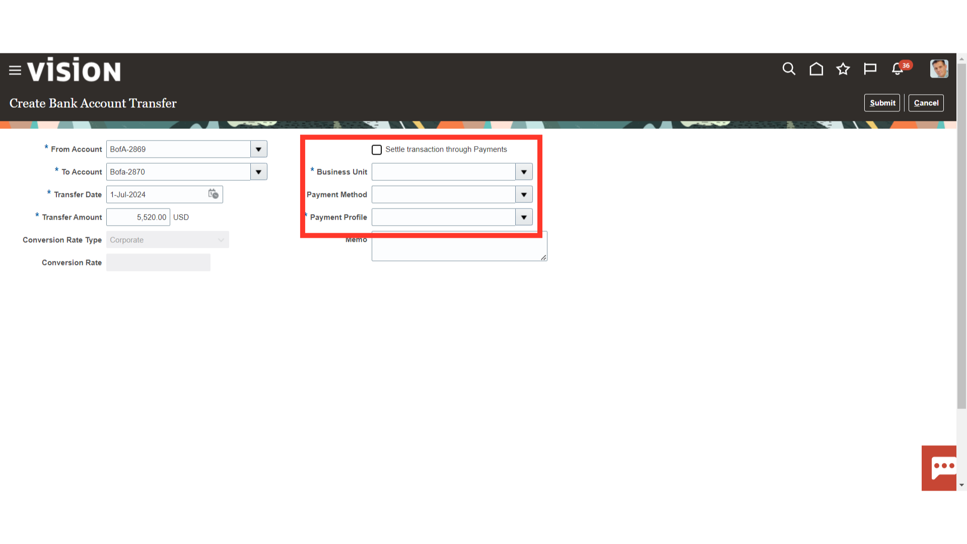 Enter Transfer Details