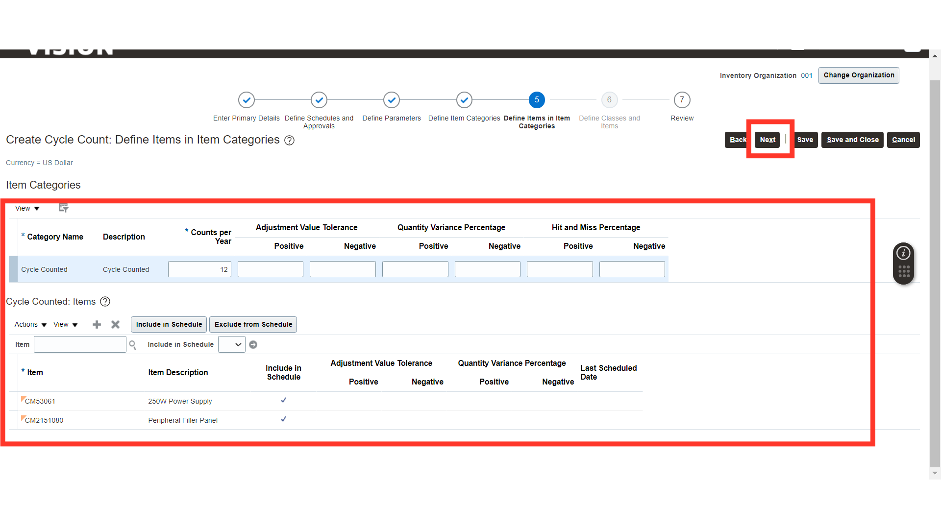 Click 'ActionsAdd RowDeleteInclude in ScheduleExclude from ScheduleViewAbout This RecordColumnsShow AllLast Scheduled DateQuantity Variance PercentagePositiveNegativeAdjustment Value...'