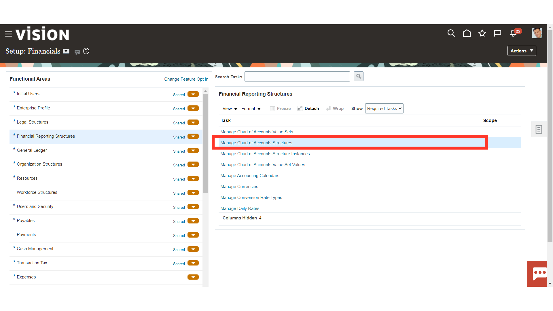 Click 'Manage Chart of Accounts Structures'