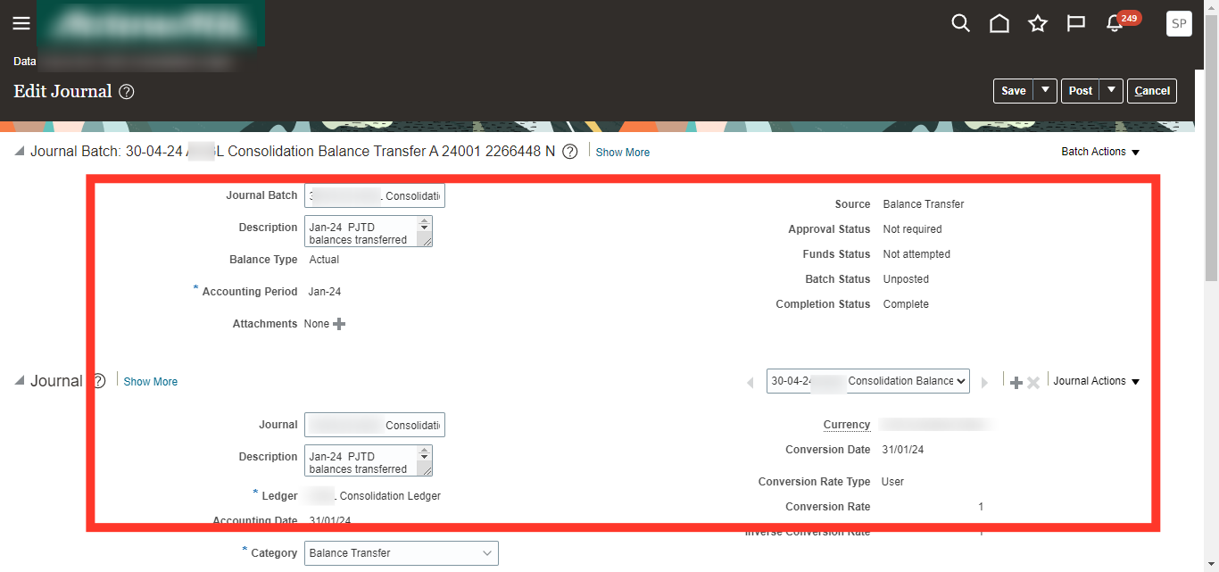 Click 'Jan-24  PJTD  balances transferred from ActewAGL Ledger'