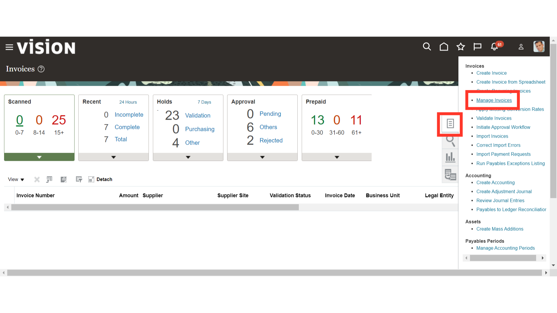 Click 'Manage Invoices'