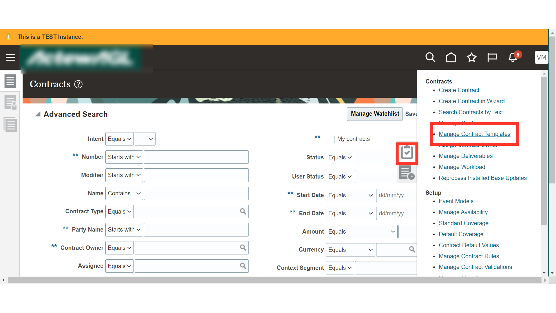 Click 'Manage Contract Templates'