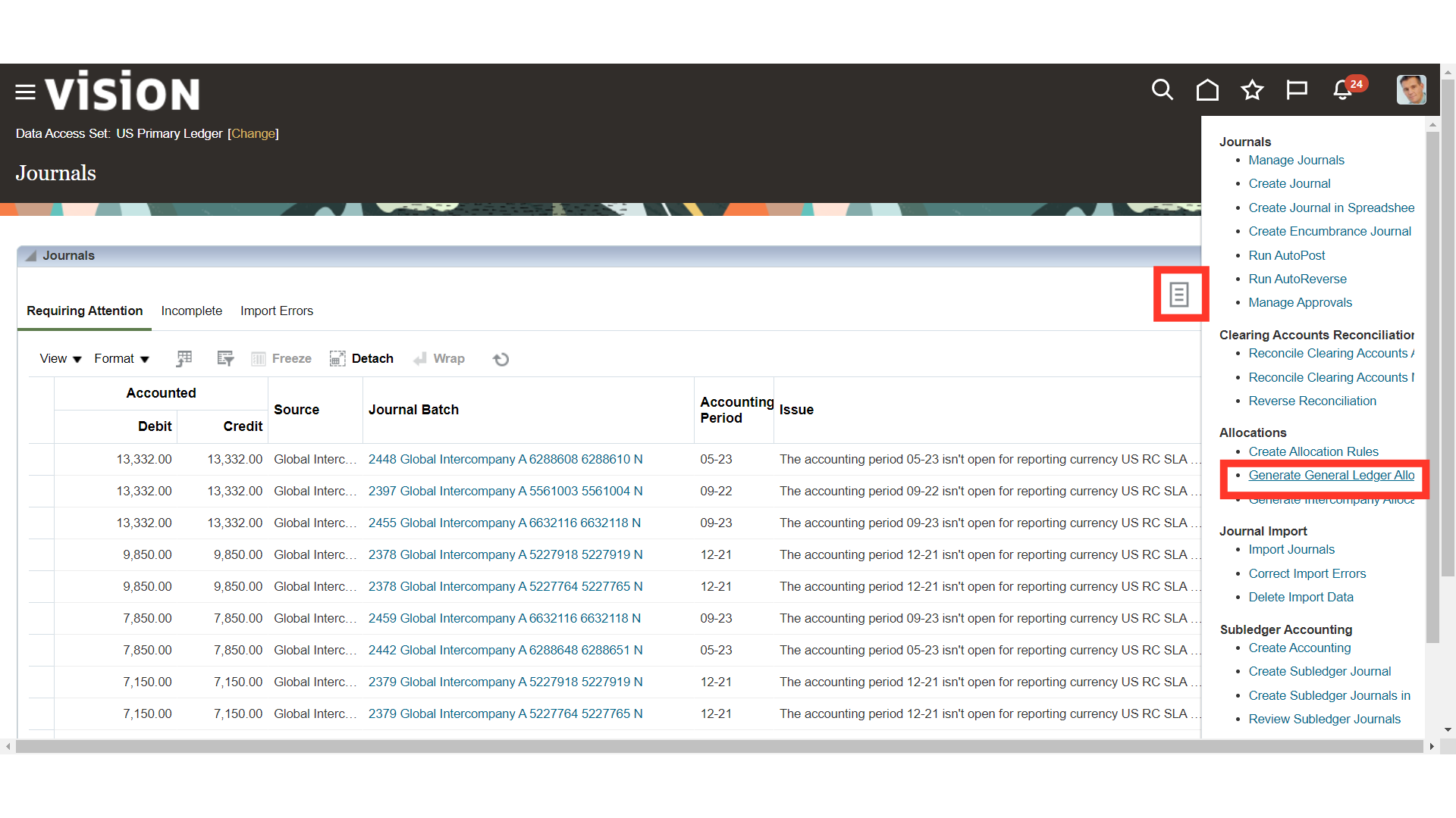 Click 'Generate General Ledger Allocations'