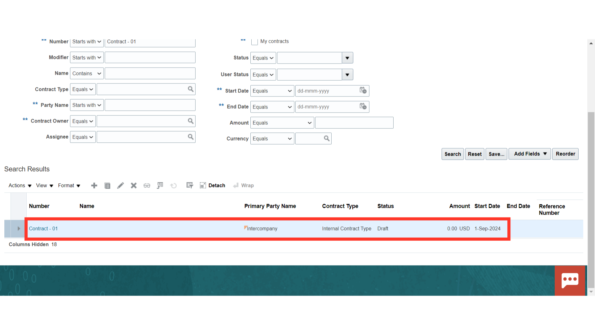 Click 'Columns Hidden18'