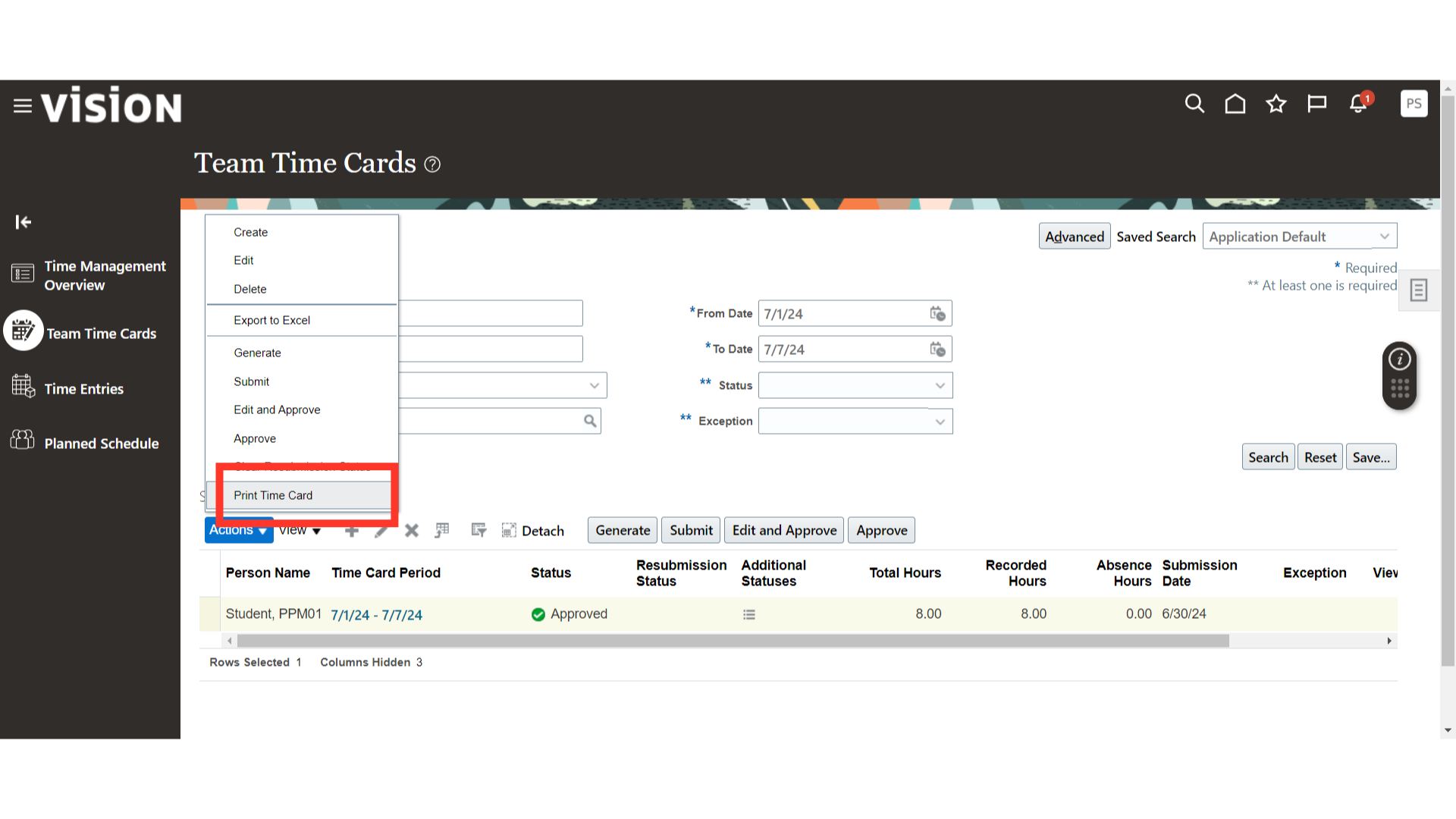 Click 'Print Time Card'